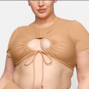 SKIMS Recycled Swim Ruched T-Shirt Ochre XS NWT